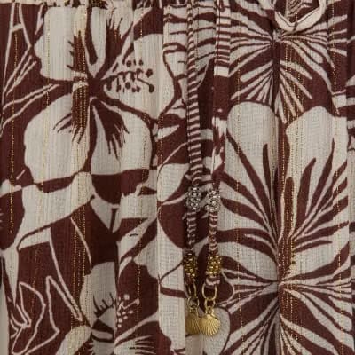 Brown Tropical Print Beach Trousers