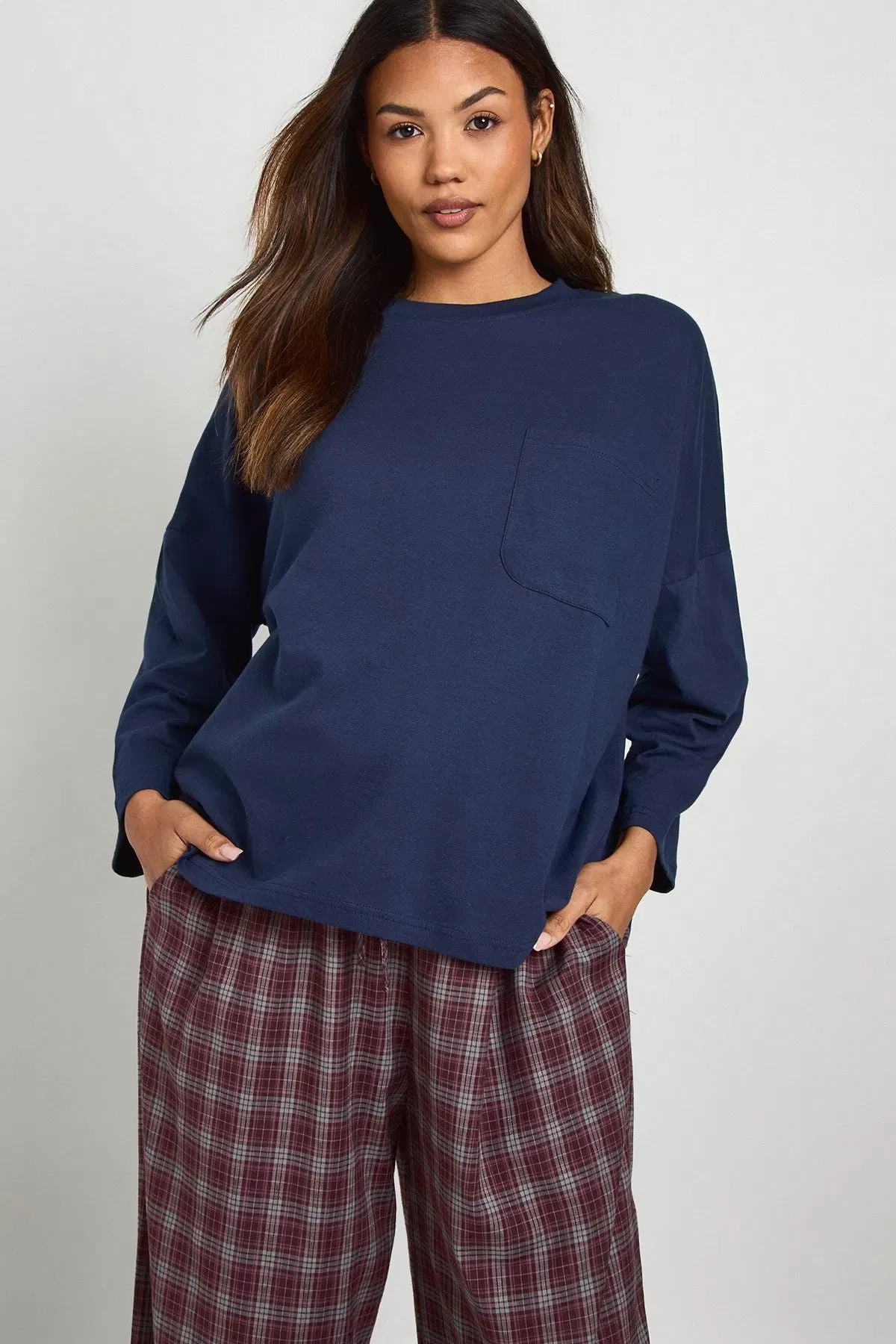 Maternity Cotton Pocket Front Long Sleeve Top