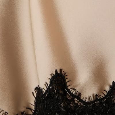 Cream Lace Trim Satin Mini Skirt