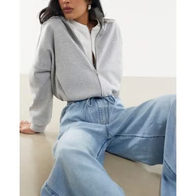 Blue Wide Leg Pyjama Style Drawstring Jeans