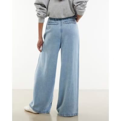 Blue Wide Leg Pyjama Style Drawstring Jeans