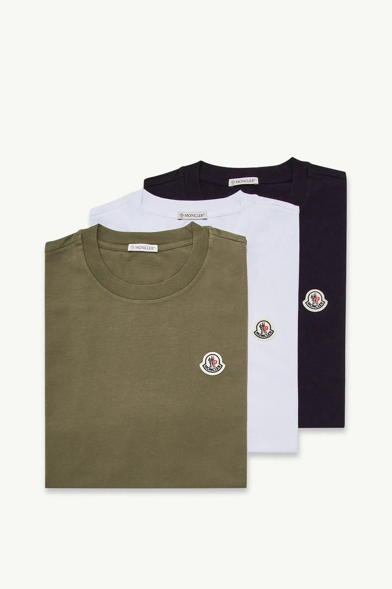 Moncler Logo Patch Cotton T-Shirt (Pack Of Three) Black & White & Olive Green Black & White & Olive Green