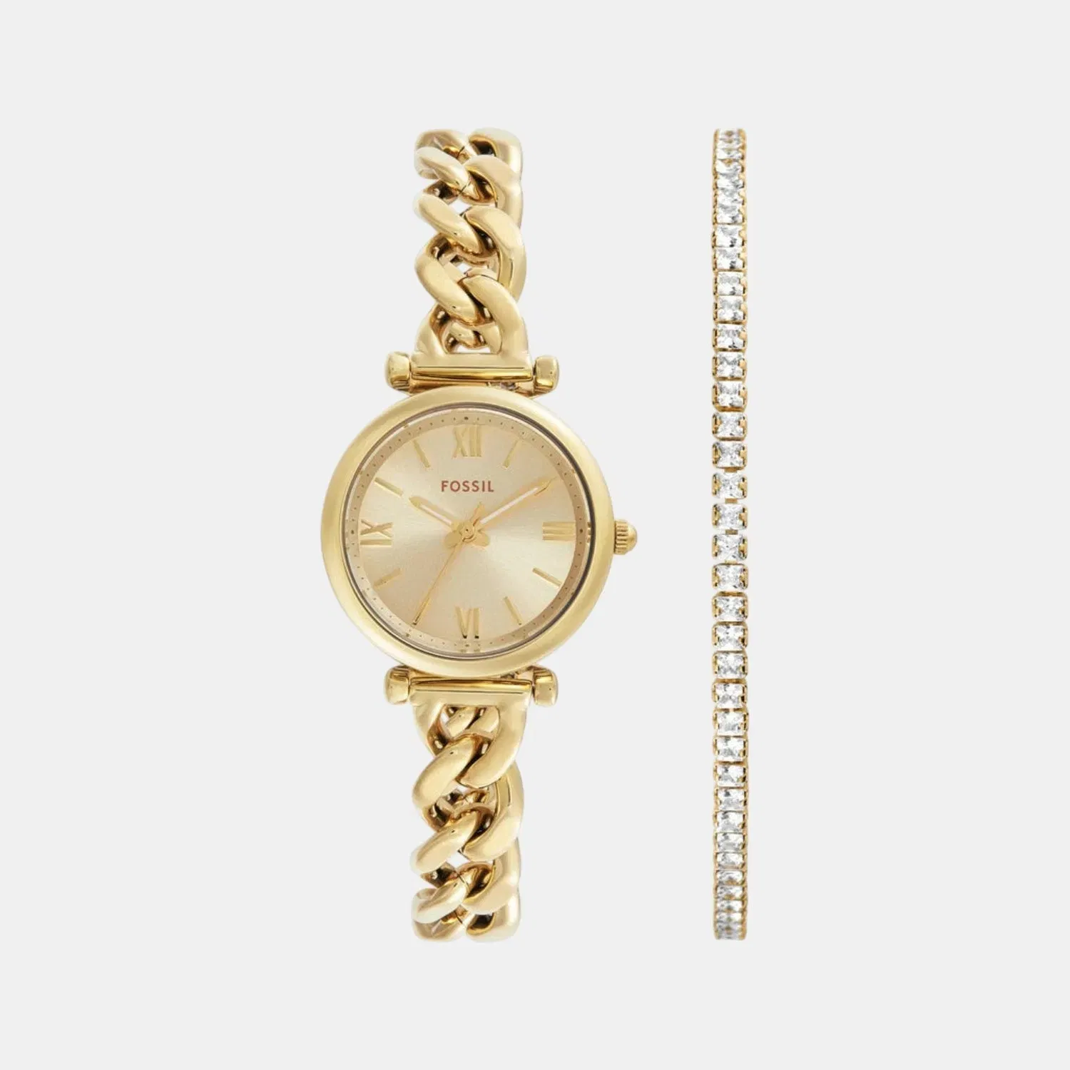 Fossil Carlie Women Quartz Gold Dial Analog Stainless Steel Watch Es5387Set