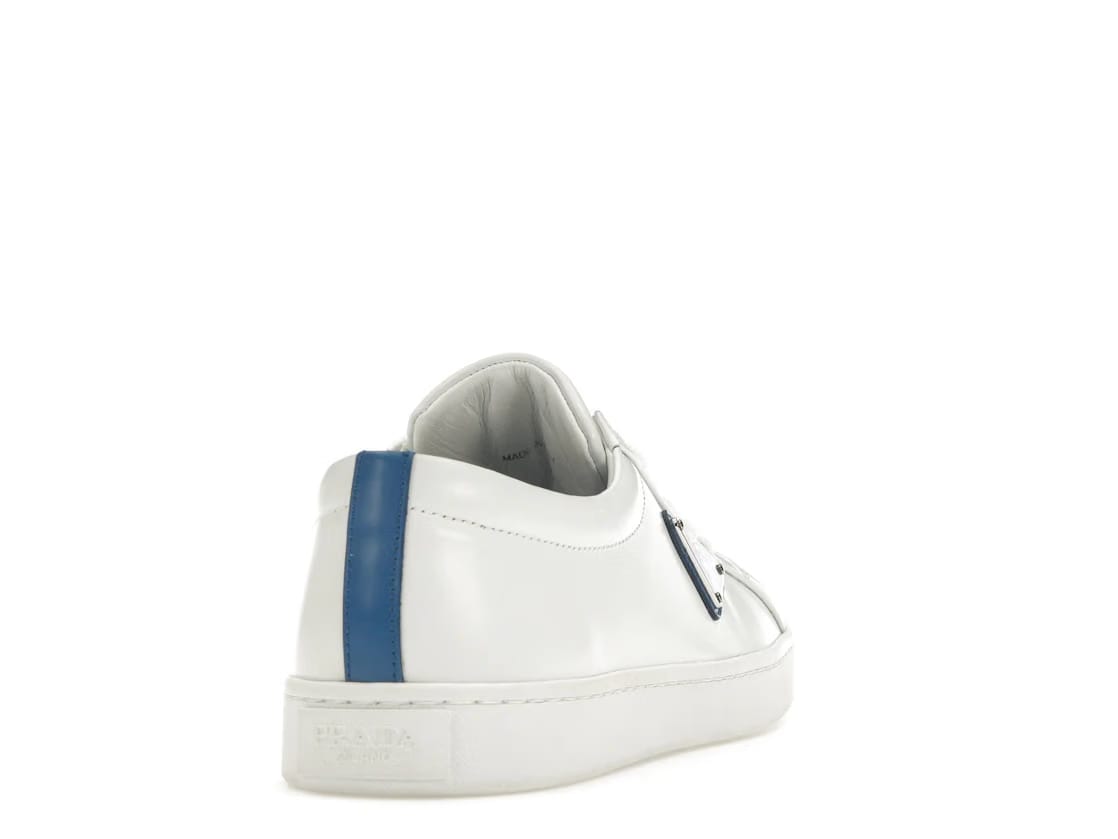 Prada Court Sneaker White Blue Leather Womens