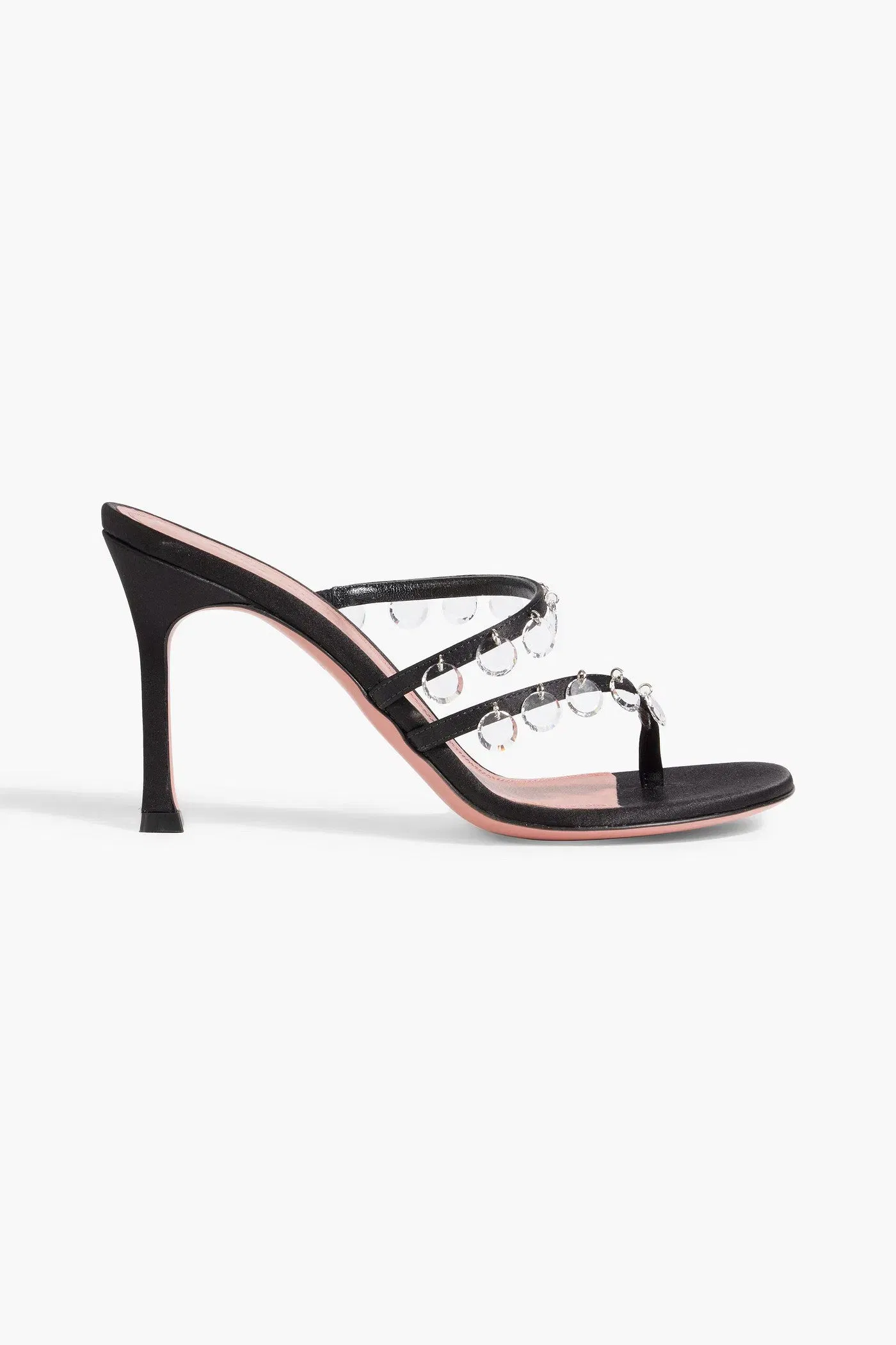 Amina Muaddi Tina Crystal-Embellished Satin Mules Black Women's