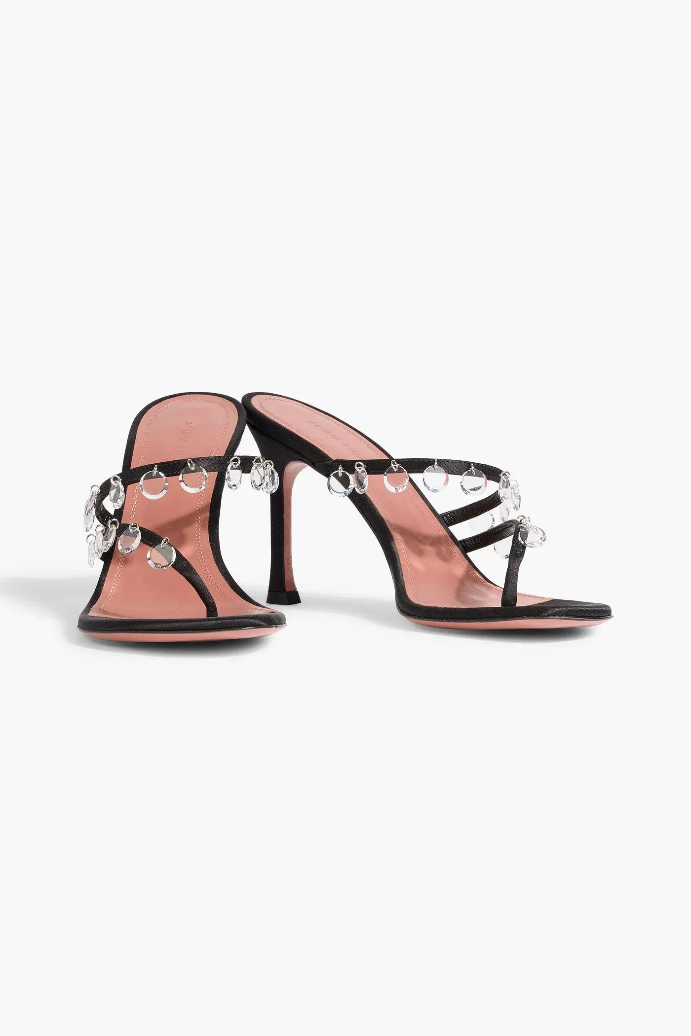 Amina Muaddi Tina Crystal-Embellished Satin Mules Black Women's