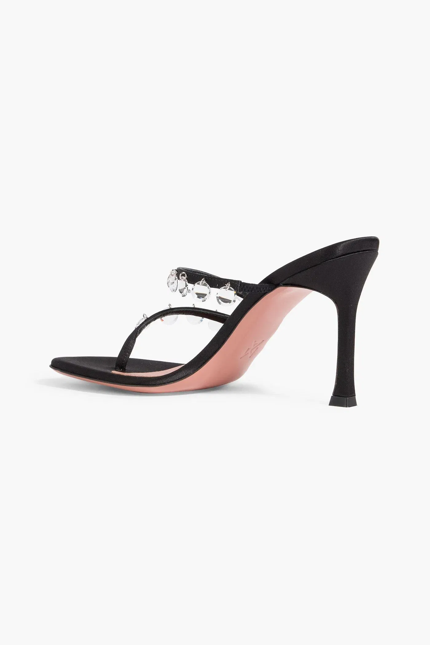 Amina Muaddi Tina Crystal-Embellished Satin Mules Black Women's
