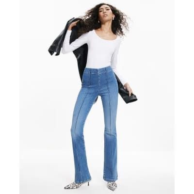 Blue Pull-On Elasticated Sculpt Flared Jeans