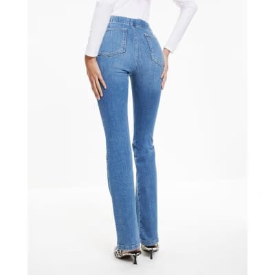 Blue Pull-On Elasticated Sculpt Flared Jeans