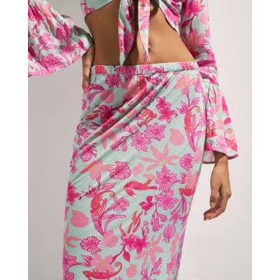 Green Floral Maxi Beach Skirt