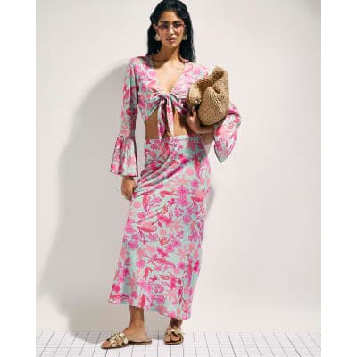 Green Floral Maxi Beach Skirt