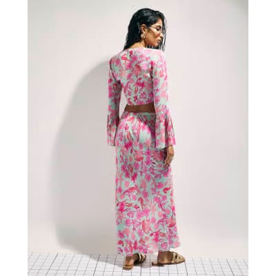 Green Floral Maxi Beach Skirt