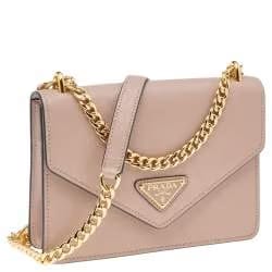 Prada Beige Saffiano Leather Flap Shoulder Bag