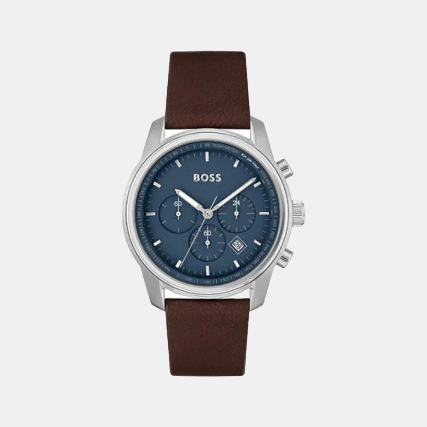 Boss Trace Men Quartz Blue Dial Chronograph Leather Watch 1514002