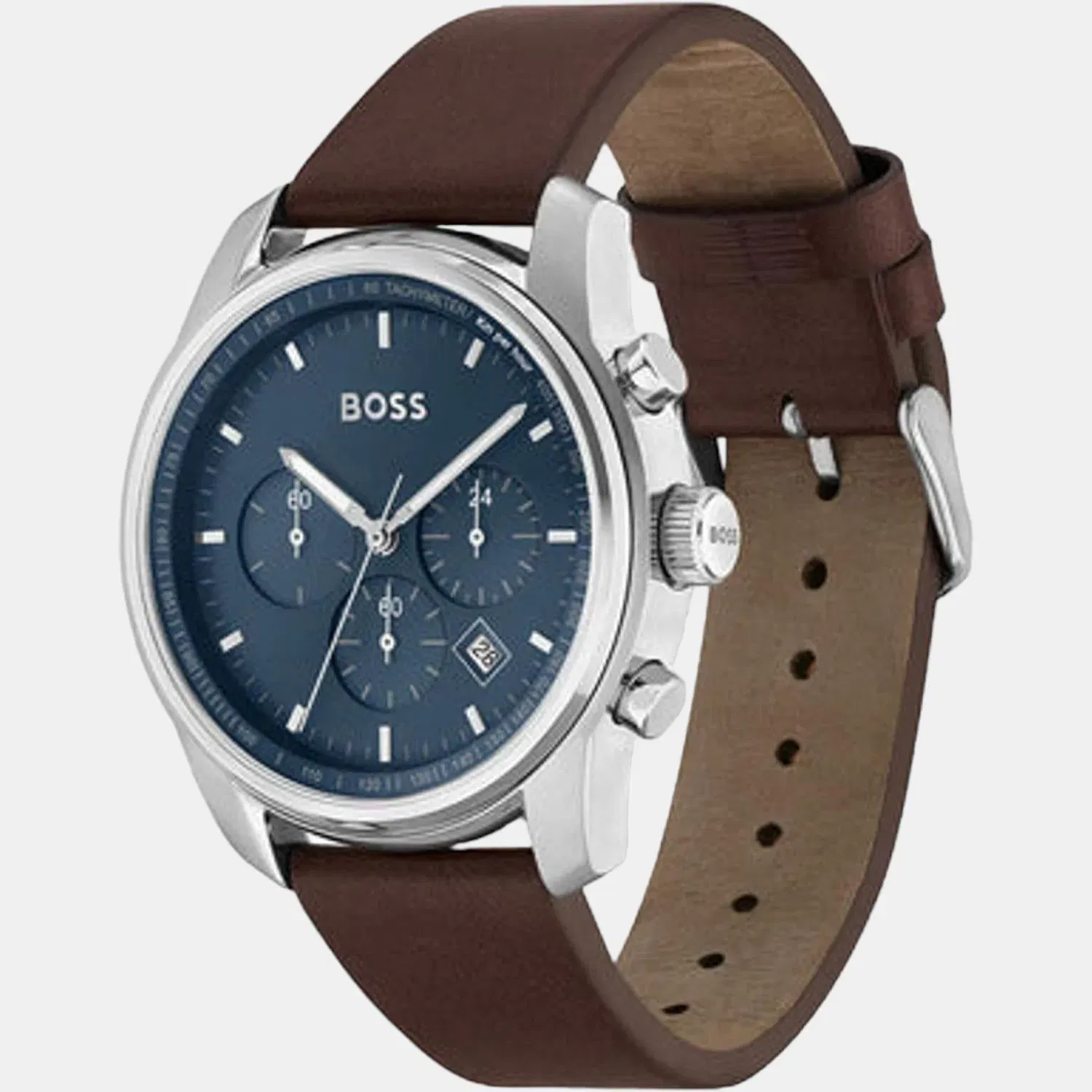 Boss Trace Men Quartz Blue Dial Chronograph Leather Watch 1514002