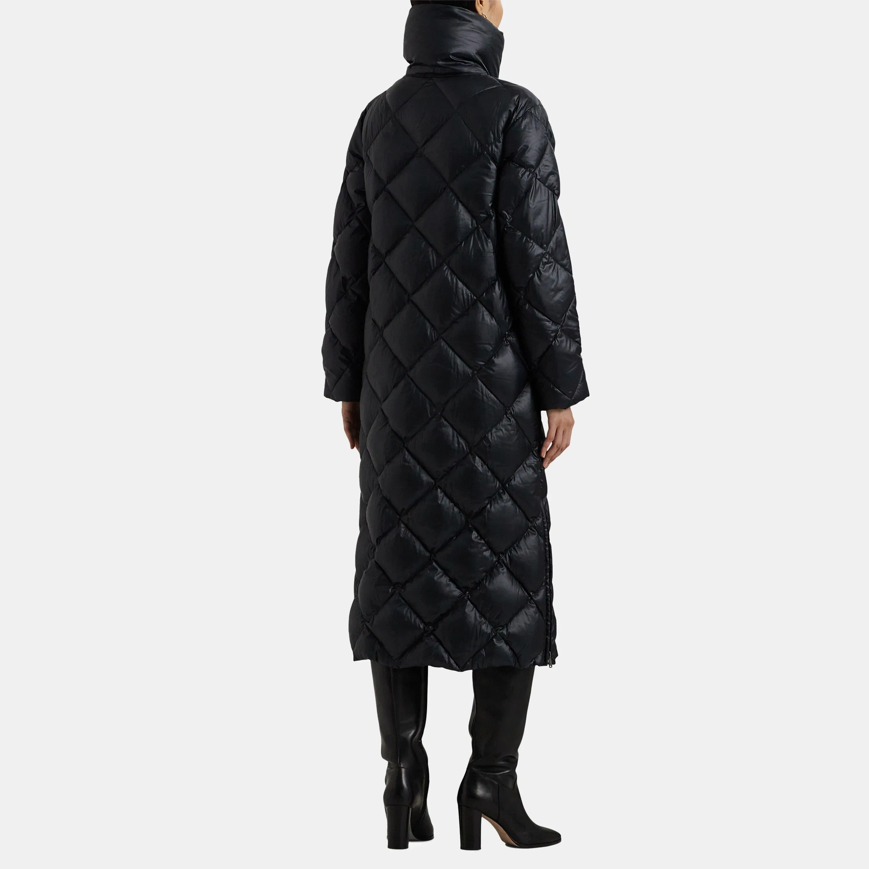 Duck Down Funnel Neck Long Puffer Jacket