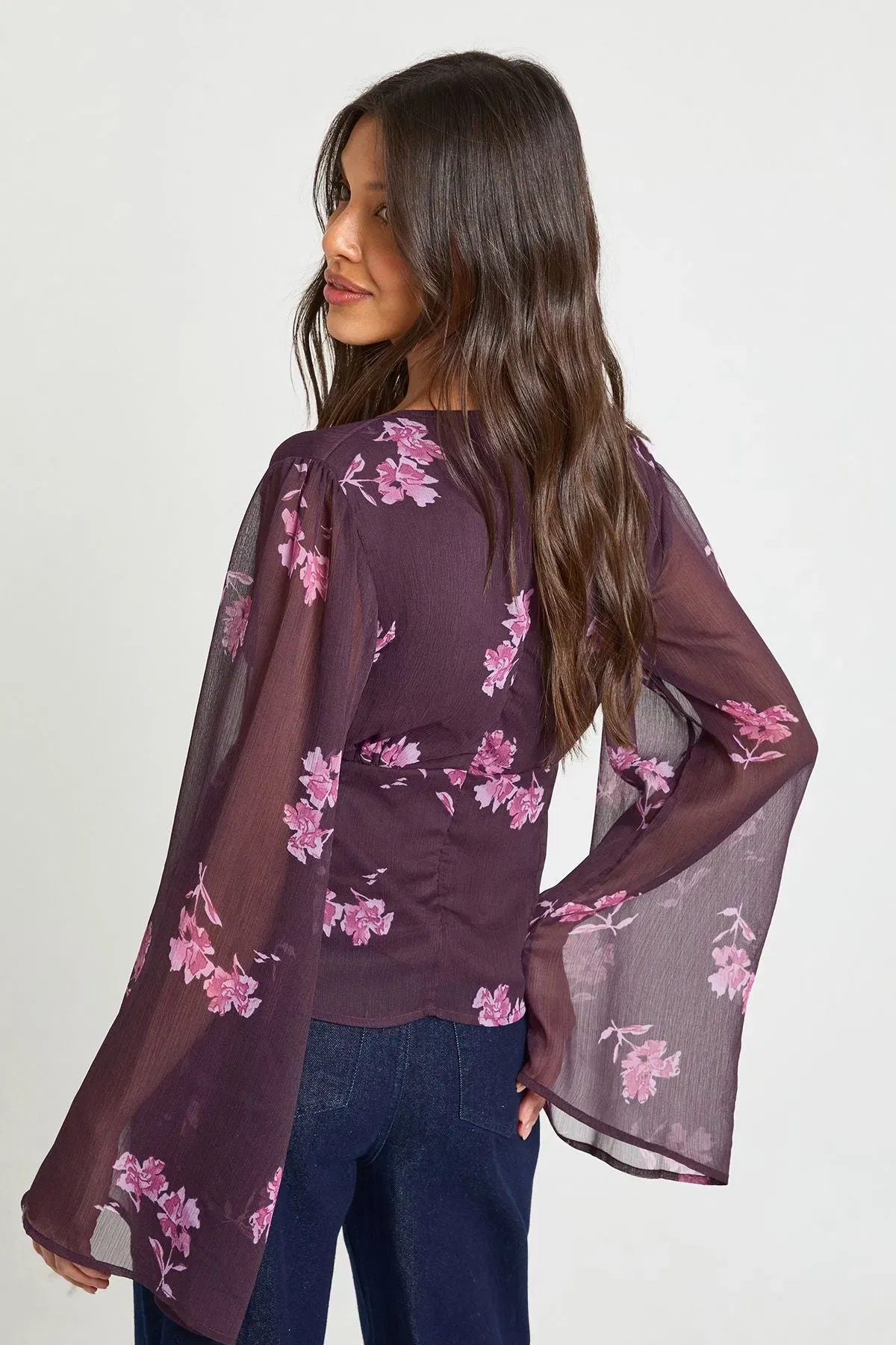Floral Chiffon Angel Sleeve Blouse
