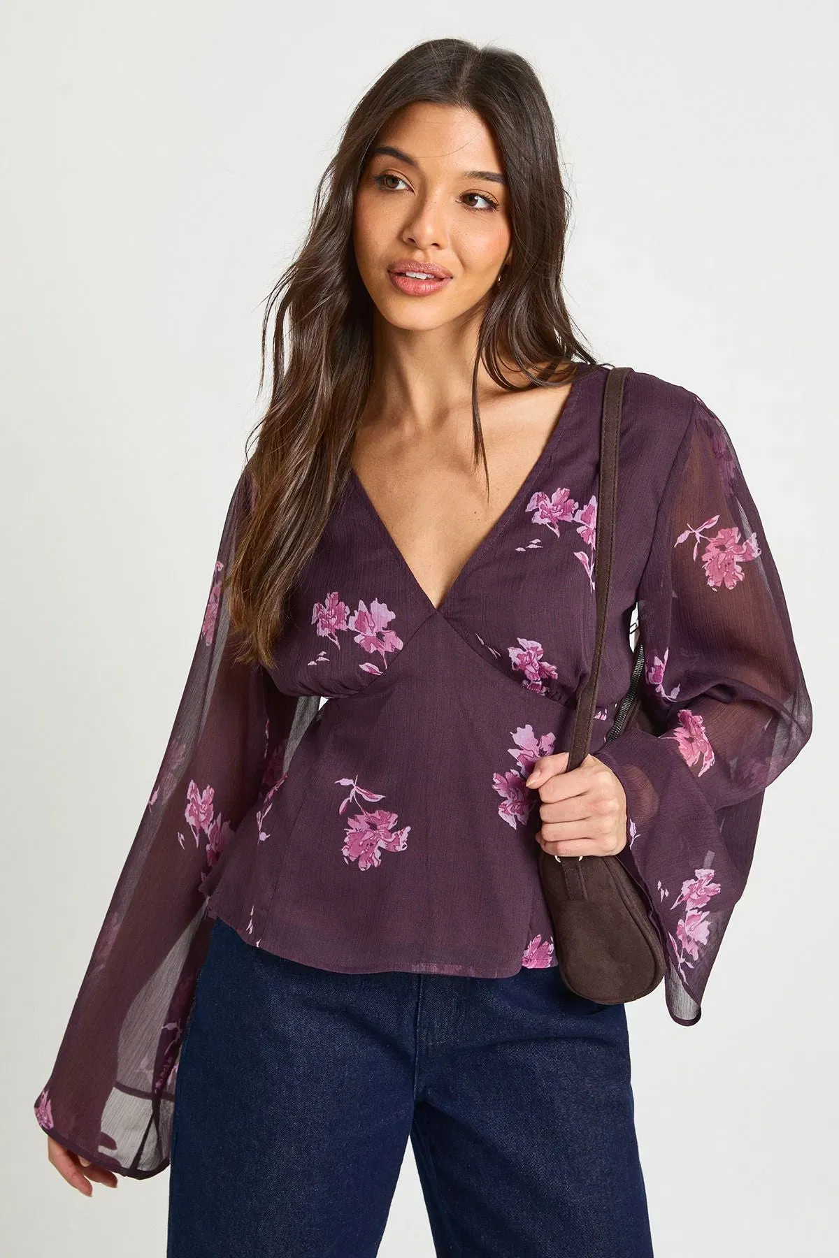 Floral Chiffon Angel Sleeve Blouse