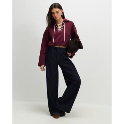 Red Lace Up Sweatshirt