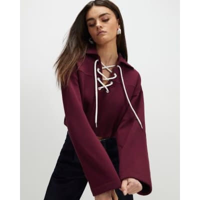 Red Lace Up Sweatshirt