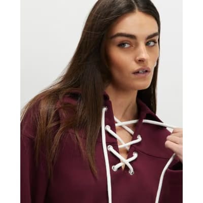 Red Lace Up Sweatshirt