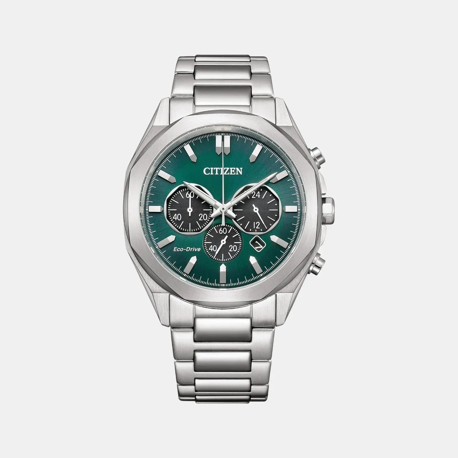 Citizen Eco-Drive Men Quartz Green Dial Chronograph Stainless Steel Ca4590-81X