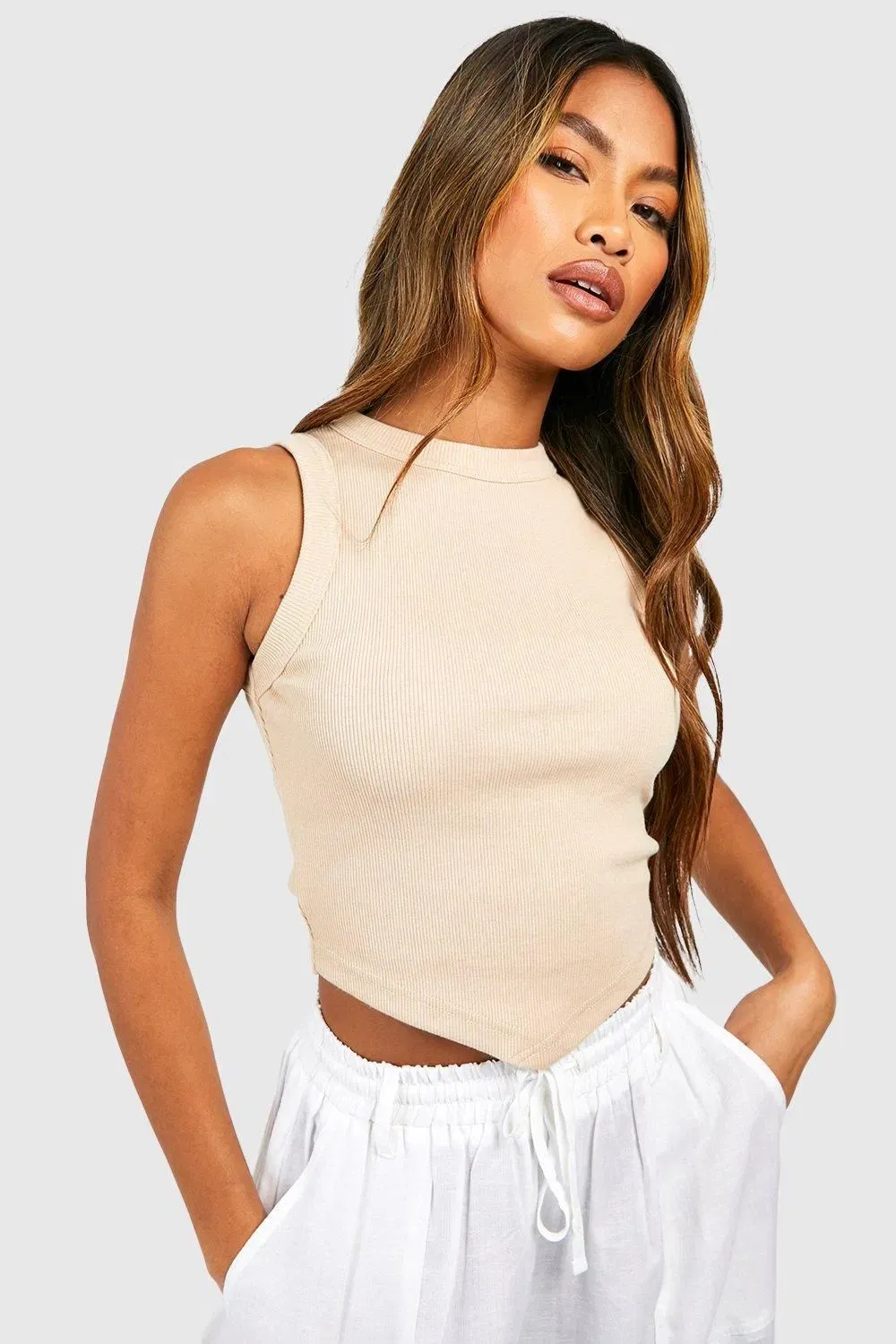 Thick Binding V Hem Rib Vest