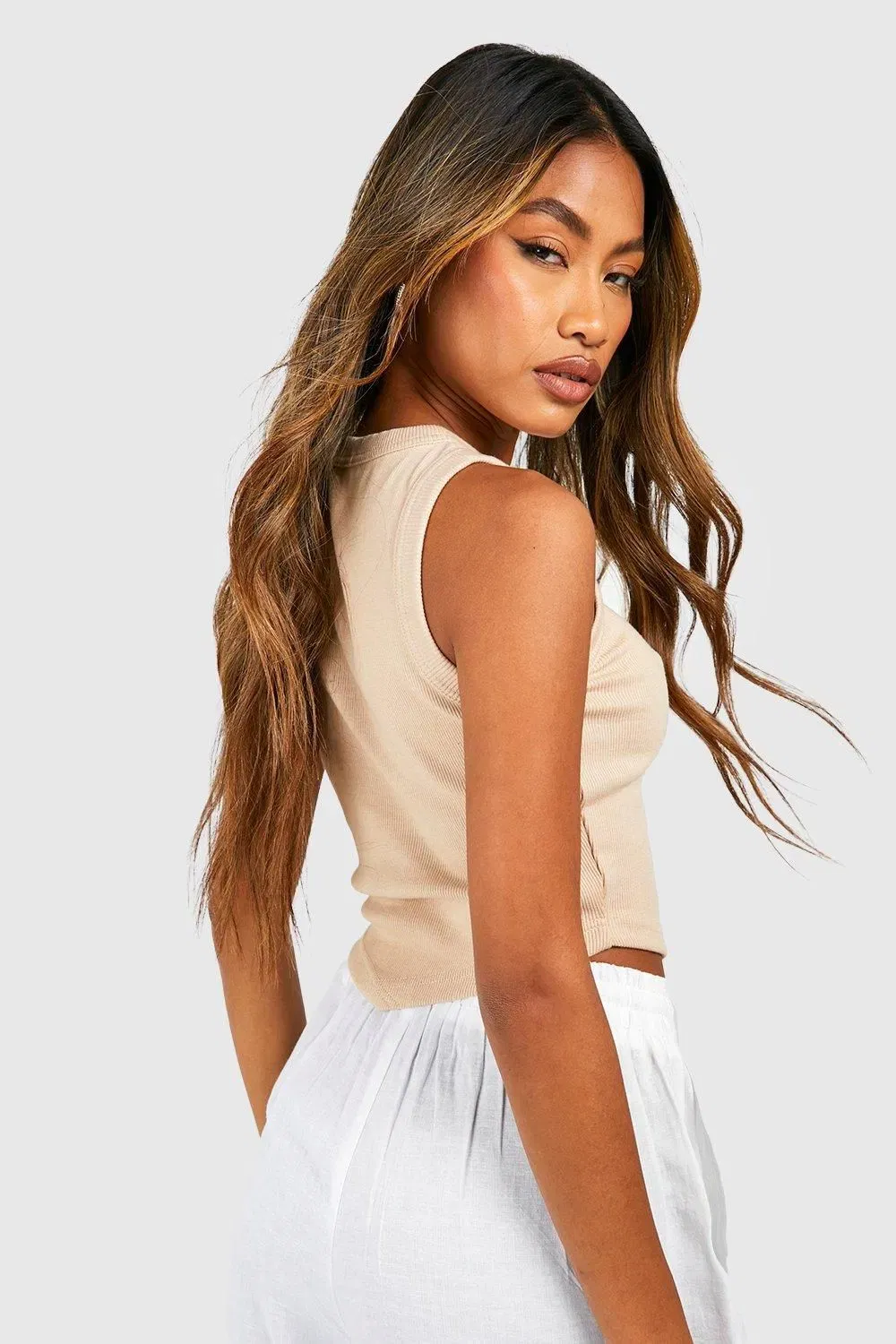 Thick Binding V Hem Rib Vest