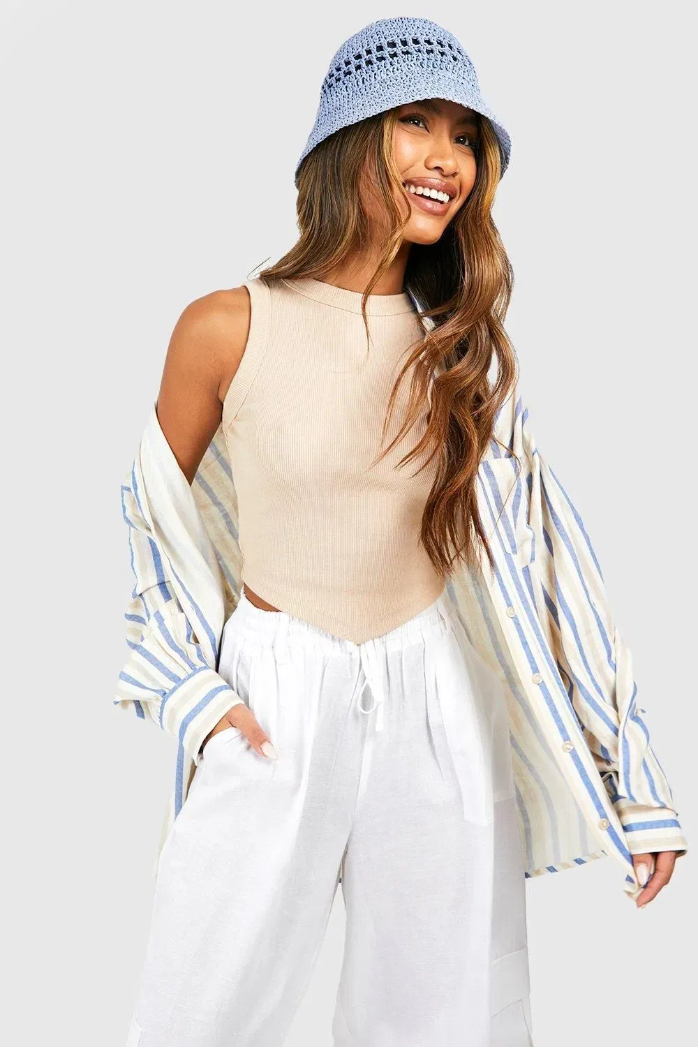 Thick Binding V Hem Rib Vest