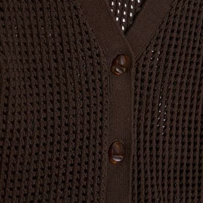 Brown Crochet Knit Cardigan
