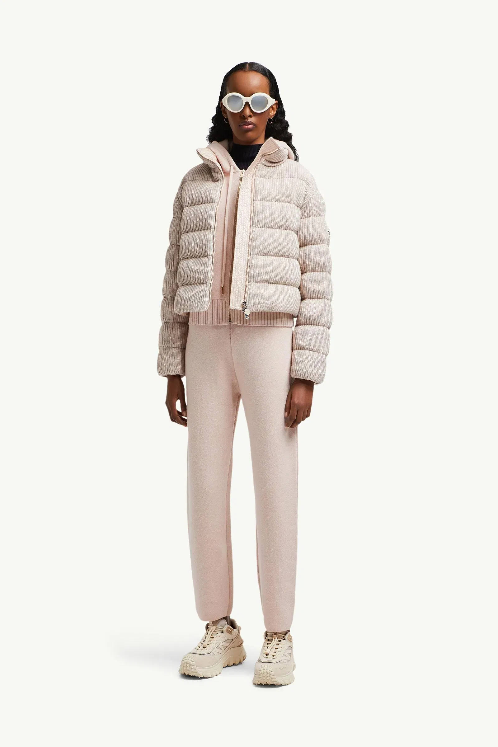 Moncler Wool & Cashmere Blend Cropped Jogging Pants Light Pink Light Pink