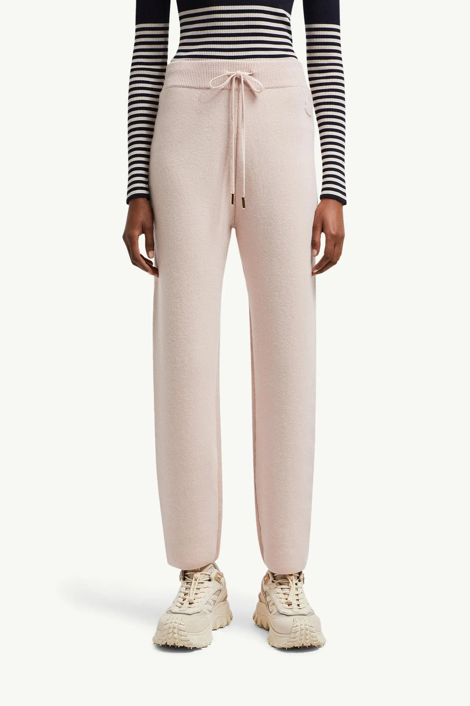 Moncler Wool & Cashmere Blend Cropped Jogging Pants Light Pink Light Pink