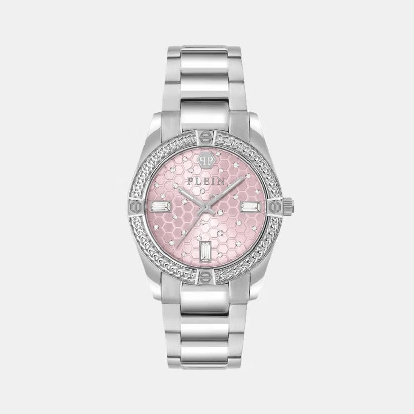 Philipp Plein Plein Icon Chain Women Quartz Pink Dial Analog Stainless Steel Watch Pw1Fa0125