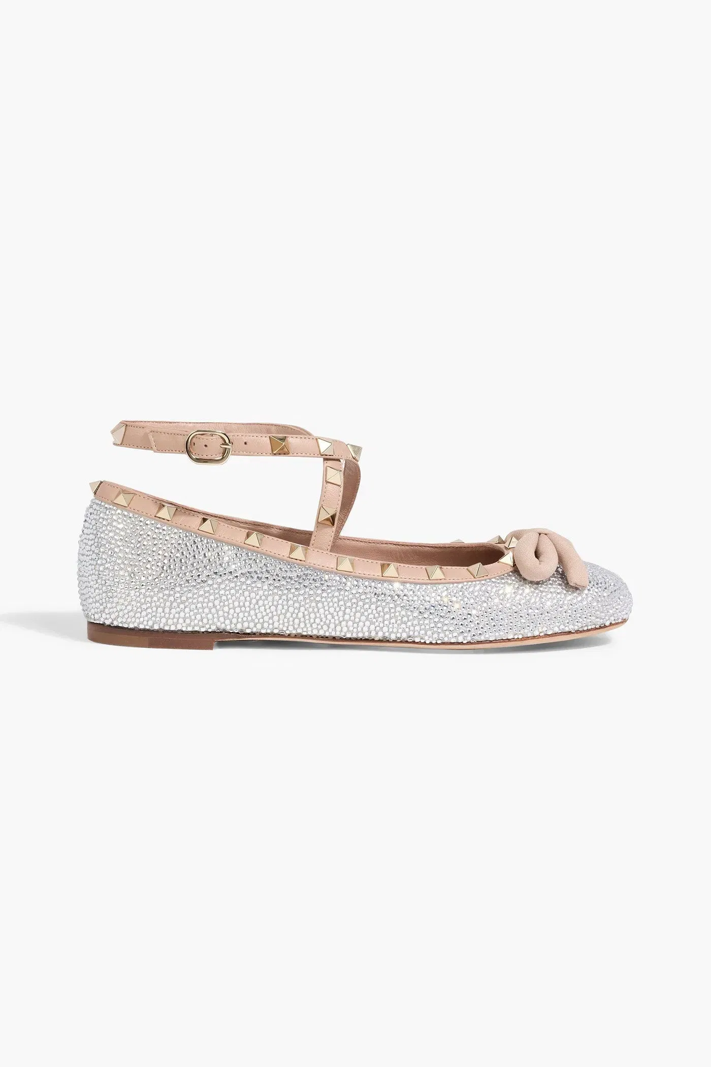 Valentino Garavani Rockstud Embellished Leather Mary Jane Flats Silver Women's