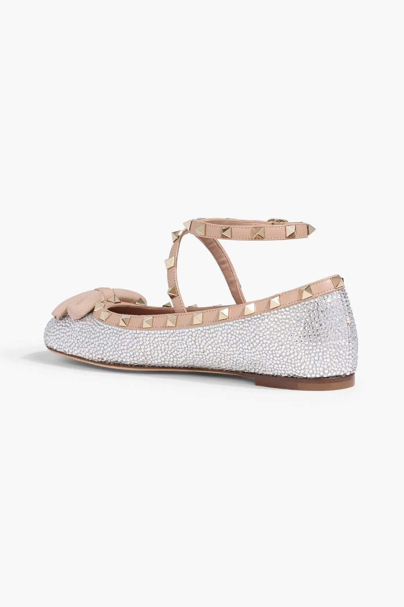 Valentino Garavani Rockstud Embellished Leather Mary Jane Flats Silver Women's