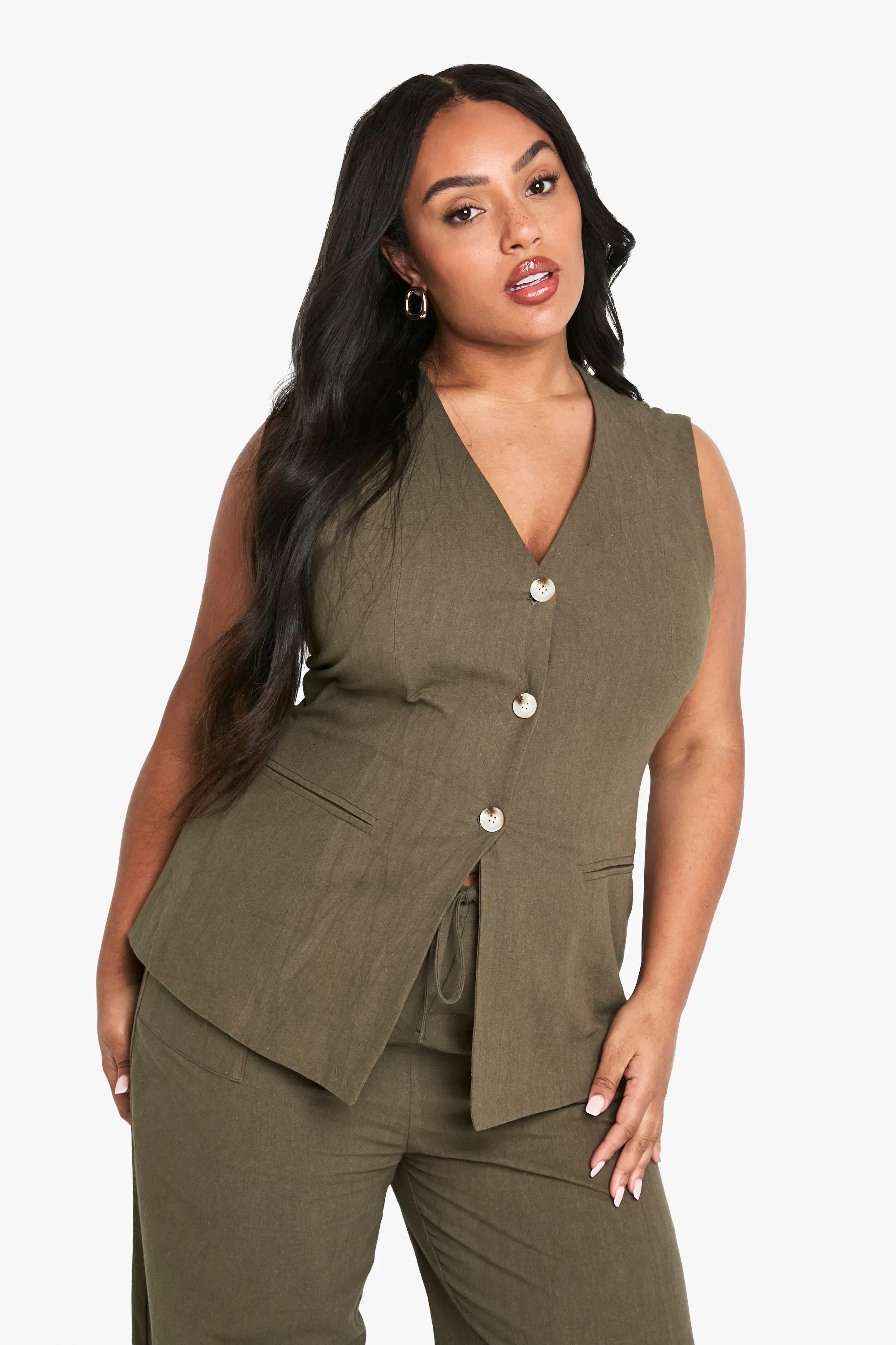 Plus Halter Textured Linen Look Waistcoat
