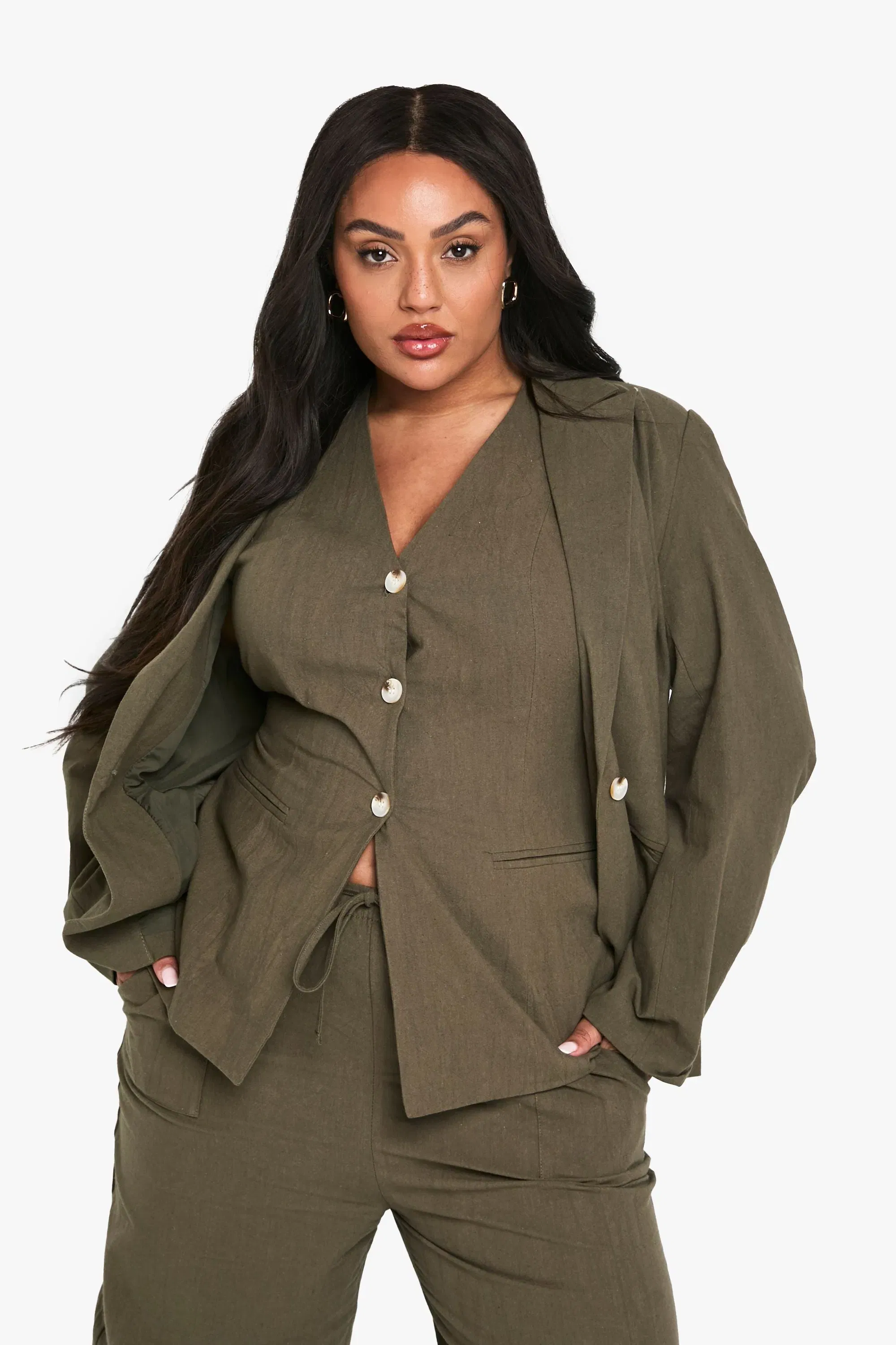 Plus Halter Textured Linen Look Waistcoat