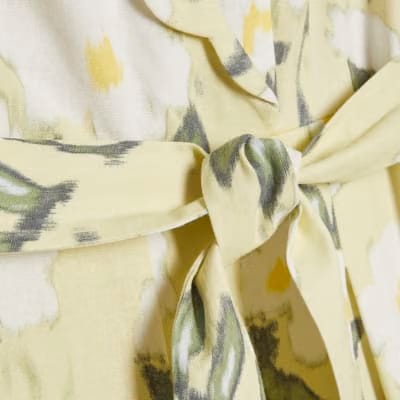 Green Floral Scallop Linen Blend Jumpsuit