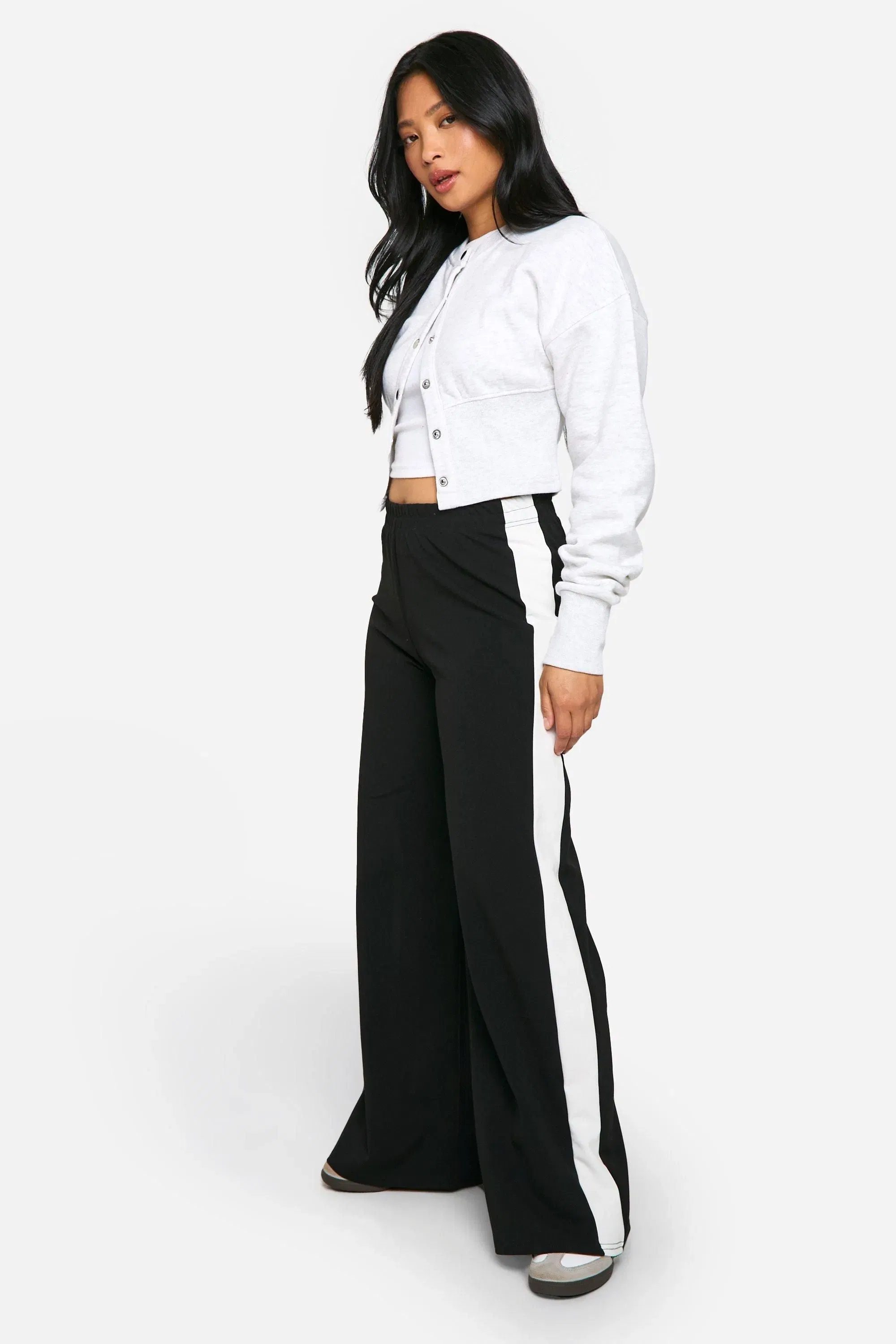 Petite Contrast Stripe Wide Leg Trouser