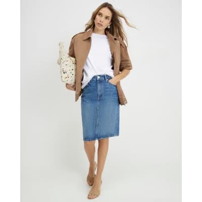 Blue Denim Midi Skirt