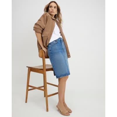 Blue Denim Midi Skirt