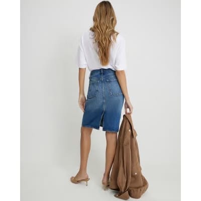 Blue Denim Midi Skirt
