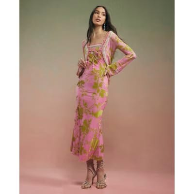 Pink Year Zero Floral Tie Front Cover Up