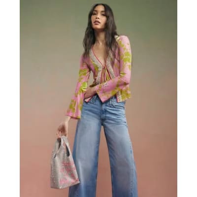 Pink Year Zero Floral Tie Front Cover Up