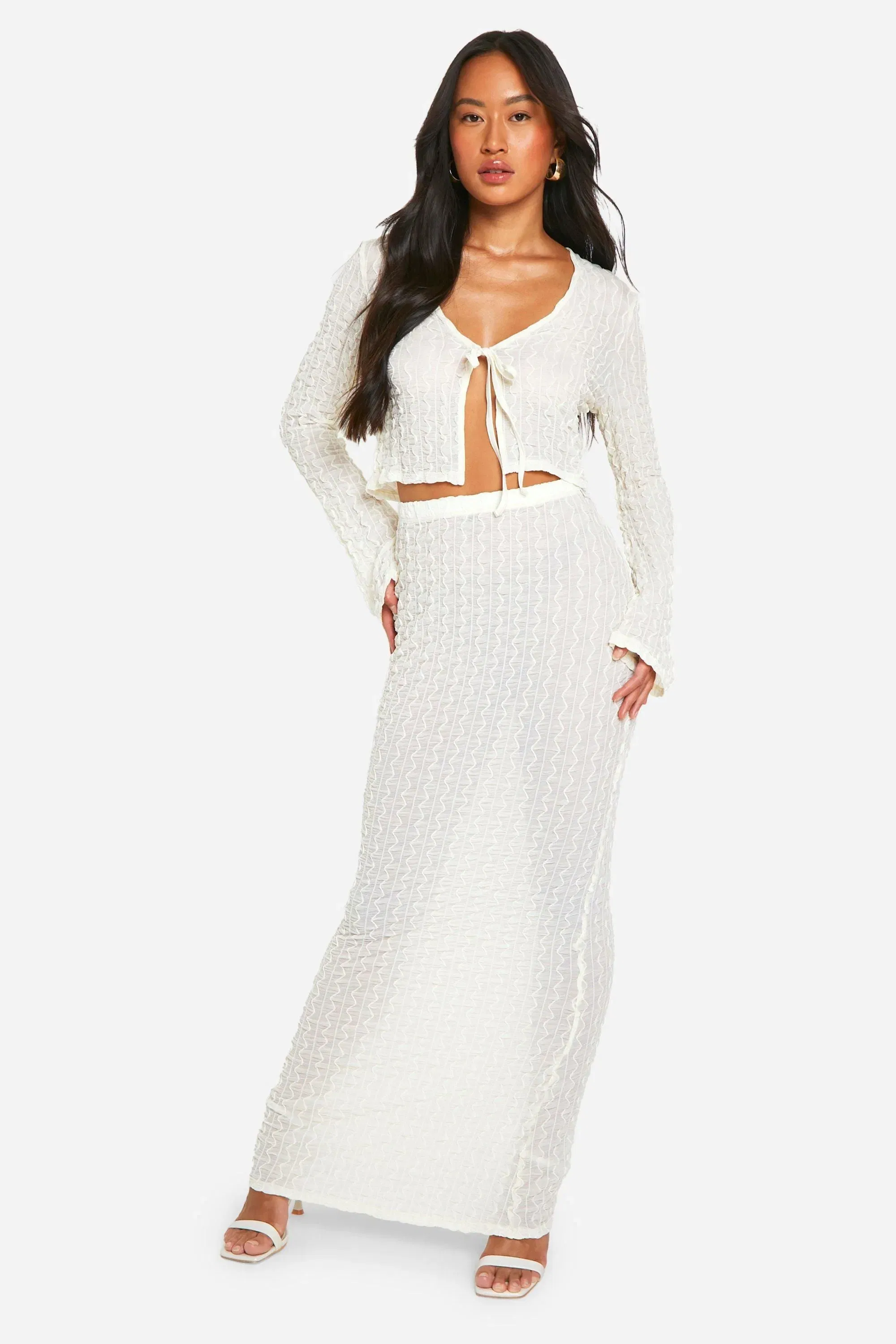 Sheer Textured Low Rise Maxi Skirt