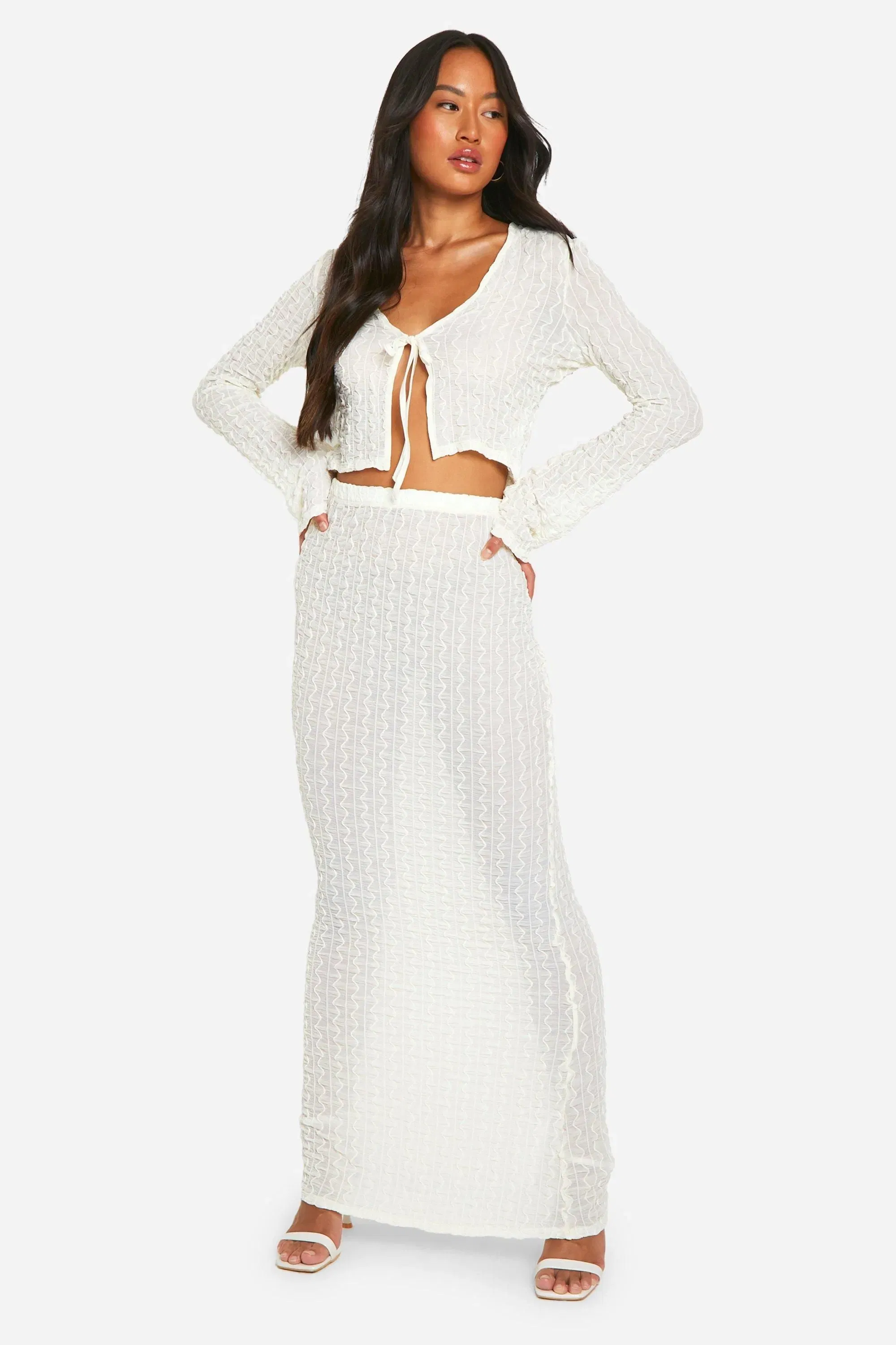 Sheer Textured Low Rise Maxi Skirt
