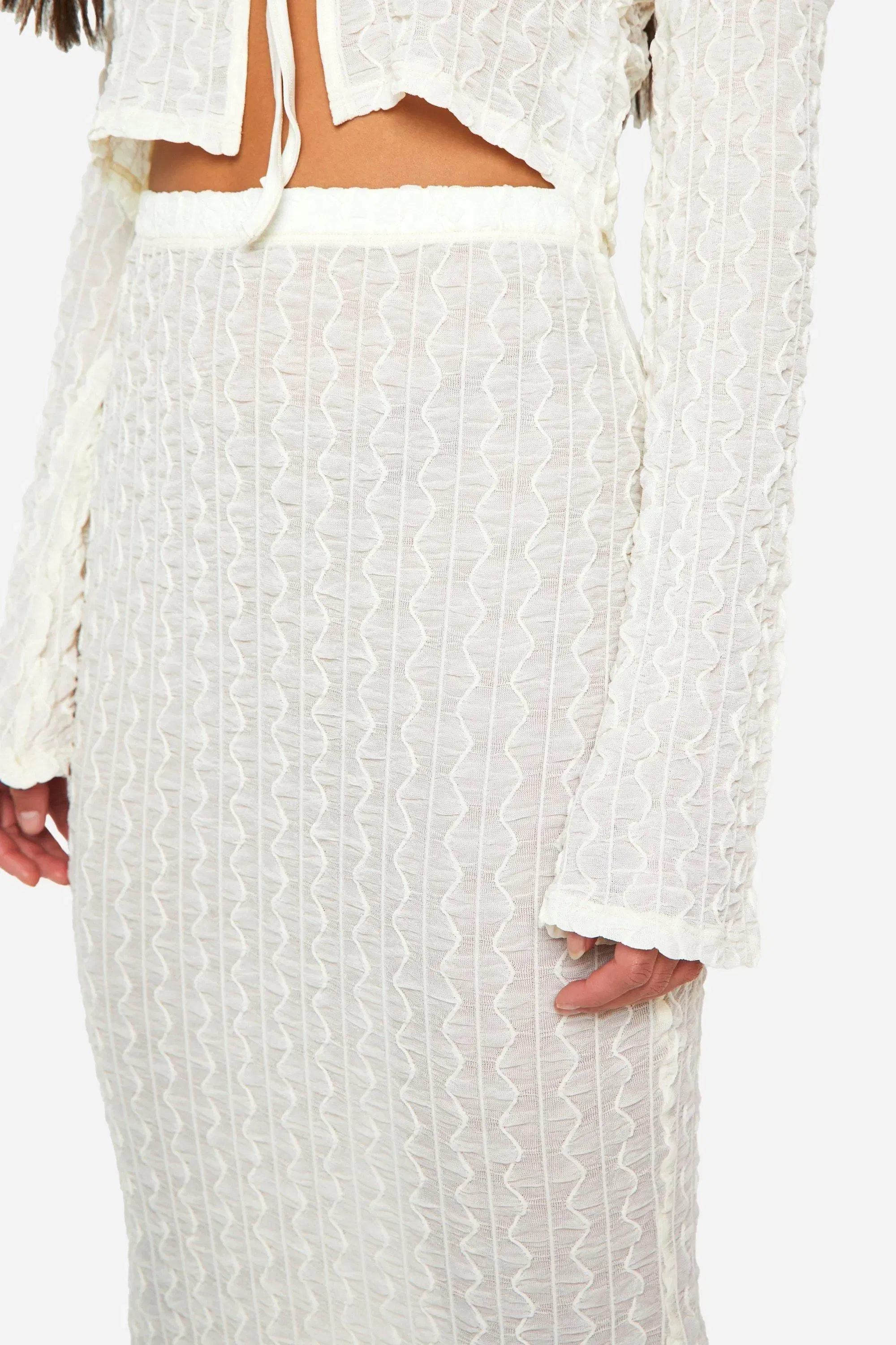 Sheer Textured Low Rise Maxi Skirt
