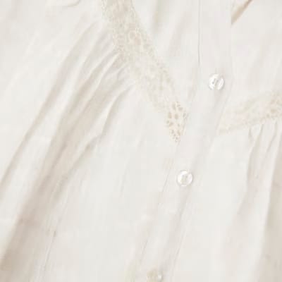 White Lace Detail Short Sleeve Blouse