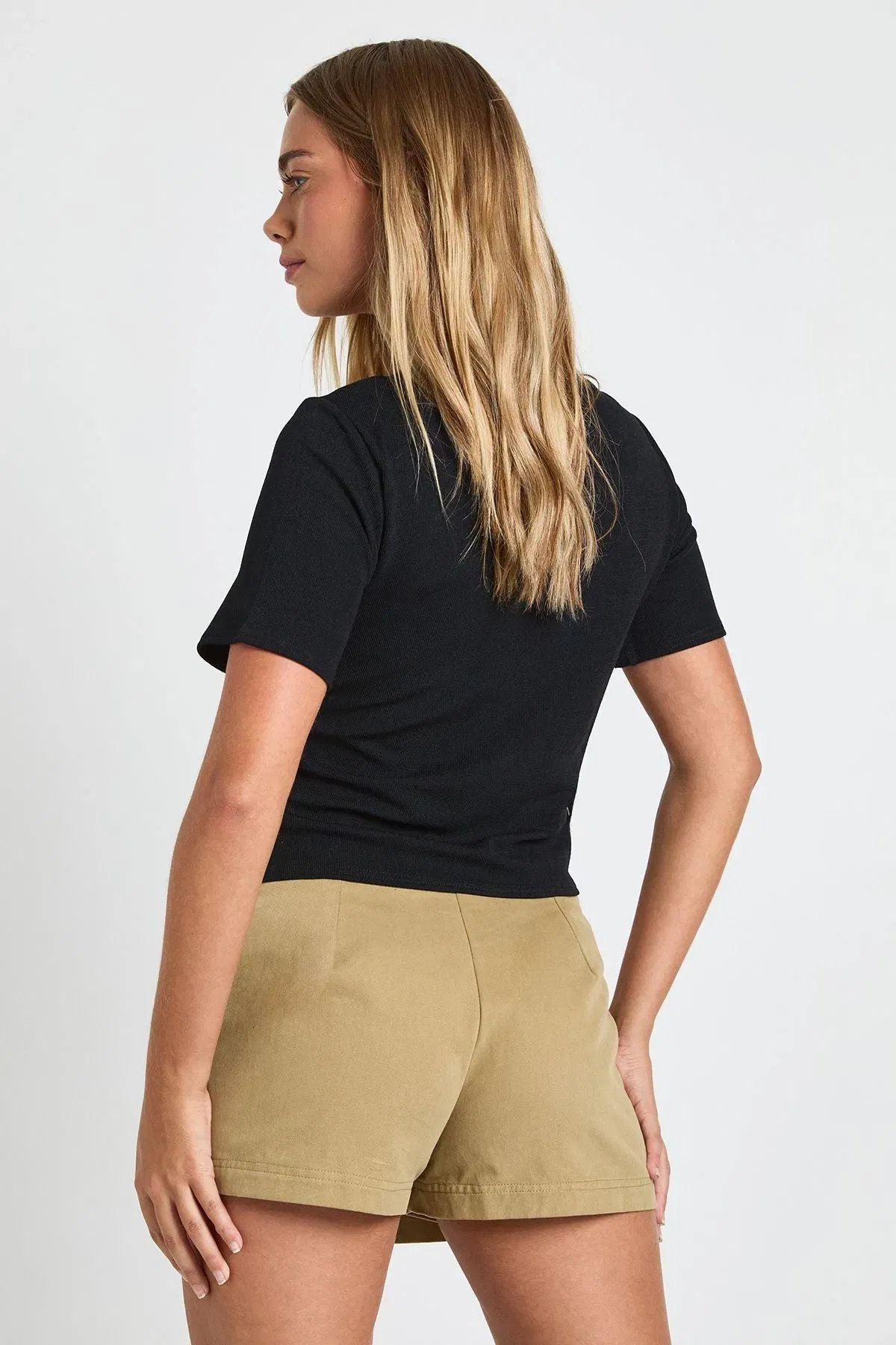 Rib Cinched Waist Seam Detail Fitted Top