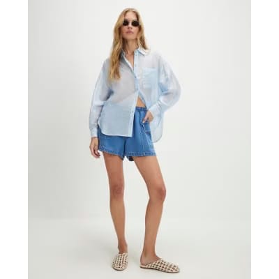 Blue Elasticated Waist Denim Cargo Shorts